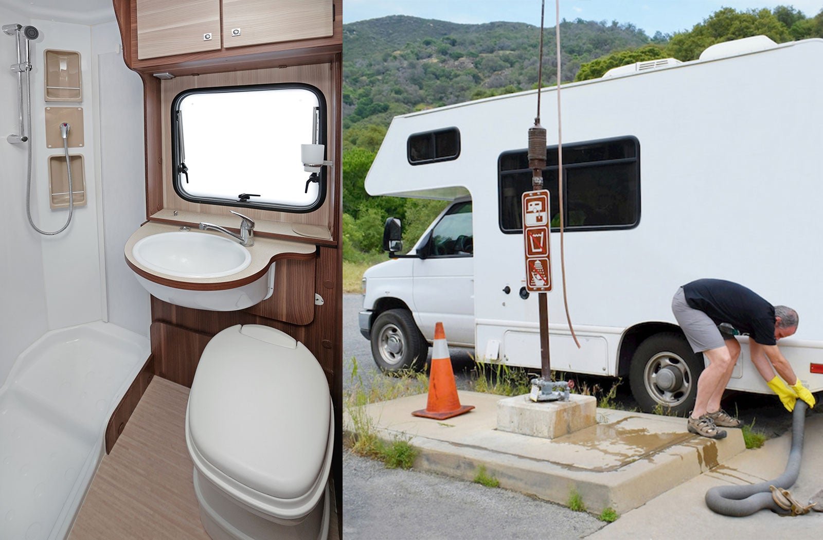 Portable RV/camper toilet and holding tank setup in Hanford, California