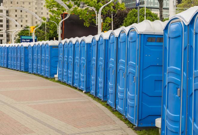 Seasonal porta potty units set up at a Hanford, California venue