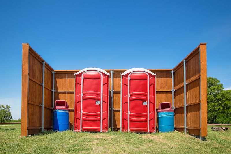 Short-term porta potty units staged for delivery in Hanford, California